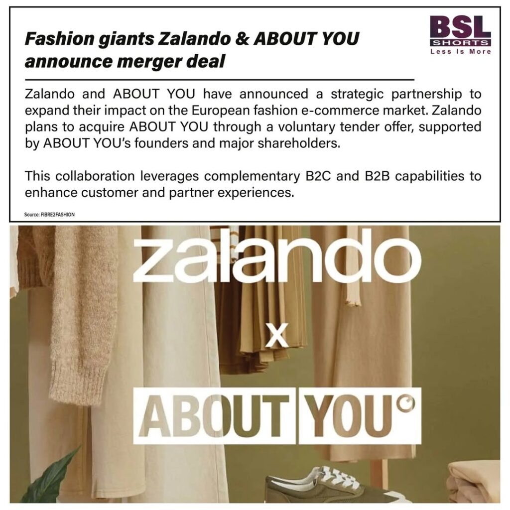 Zalando and ABOUT YOU unite to redefine European fashion e-commerce.#LessisMore#BSLshorts#FashionInnovation#Bharat #India #BSLA #textileindustry #Brands